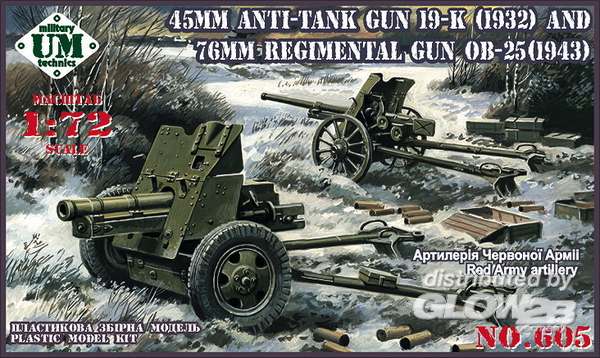 605 - 5mm Antitank gun 19-K (1932) and 76mm Regimental gun OB-25 (1943)